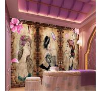 XLMING Dessin À La Main Rétro Rouge Mur De Briques Femme Fleurs 3D Papier Peint Texture Soyeuse Intissé Salle à Manger Bureau D'étude Canapé Chambre Salon TV Mur-350cm×256cm