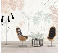 XLMING Dessin À La Main Rose Vert Encre De Chine Plantes Tropicales Papier Peint 3D Soie De Luxe Intissé Bureau Salle à Manger Canapé Chambre Salon TV Mural Décoratif-200cm×140cm