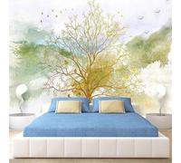 XLMING Dessin Abstrait À La Main Gribouillis Or Petit Arbre Élan Oiseau Volant 3D Papier Peint Texture Soyeuse Intissé Salle à Manger Bureau D'étude Canapé Chambre Salon TV Mur-350cm×256cm