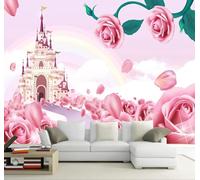 XLMING Dessin Animé Château Rose Rose Arc En Ciel 3D Papier Peint Texture Soyeuse Intissé Salle à Manger Bureau D'étude Canapé Chambre Salon TV Mur-150cm×105cm