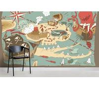XLMING Dessin Animé Créatif Îles Océan Animaux Papier Peint 3D Soie De Luxe Intissé Bureau Salle à Manger Canapé Chambre Salon TV Mural Décoratif-250cm×170cm