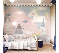 XLMING Dessin Animé D'Architecture De Poney Rose 3D Papier Peint Texture Soyeuse Intissé Salle à Manger Bureau D'étude Canapé Chambre Salon TV Mur-400cm×280cm