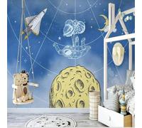 XLMING Dessin Animé Dessiné À La Main : Astronaute Fusée Planète 3D Papier Peint Texture Soyeuse Intissé Salle à Manger Bureau D'étude Canapé Chambre Salon TV Mur-250cm×170cm