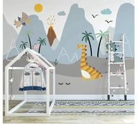 XLMING Dessin Animé Dessiné À La Main : Dinosaures Volcans Arbres 3D Papier Peint Premium Texturé Soie Bureau Salle à Manger Salon Chambre Coucher Canapé TV Mur-400cm×280cm