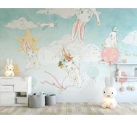 XLMING Dessin Animé Étoiles Lapins Avions Ballons Papier Peint 3D Soie De Luxe Intissé Bureau Salle à Manger Canapé Chambre Salon TV Mural Décoratif-300cm×210cm