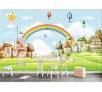 XLMING Dessin Animé Maison Arc En Ciel Montgolfière Oiseau En Vol 3D Papier Peint Premium Texturé Soie Bureau Salle à Manger Salon Chambre Coucher Canapé TV Mur-200cm×140cm