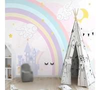 XLMING Dessin Animé Minimaliste Arc En Ciel Ciel Étoilé Château 3D Papier Peint Luxe Décoration Manger Adulte Intérieure Salon Canapé Chambre Fond TV Mur-150cm×105cm