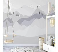 XLMING Dessin Animé Montagnes Arbres Maisons Oiseaux 3D Papier Peint Premium Texturé Soie Bureau Salle à Manger Salon Chambre Coucher Canapé TV Mur-150cm×105cm