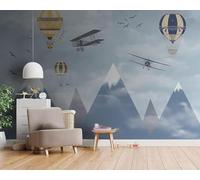 XLMING Dessin Animé Montagnes Avions Montgolfières Oiseaux Papier Peint 3D Soie Texturée Haut De Gamme Salon Canapé Chambre À Coucher Salle Manger Murale-150cm×105cm