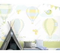 XLMING Dessin Animé Montgolfière Prairie Oiseaux En Vol Papillons Papier Peint 3D Soie De Luxe Intissé Bureau Salle à Manger Canapé Chambre Salon TV Mural Décoratif-250cm×170cm