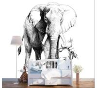 XLMING Dessin Animé Noir Et Blanc Croquis Éléphant Art 3D Papier Peint Premium Texturé Soie Bureau Salle à Manger Salon Chambre Coucher Canapé TV Mur-250cm×170cm
