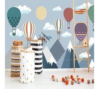 XLMING Dessin Animé Nuages Blancs Sommets Montagneux Montgolfières Avions 3D Papier Peint Luxe Décoration Manger Adulte Intérieure Salon Canapé Chambre Fond TV Mur-150cm×105cm