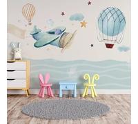 XLMING Dessin Animé Peint À La Main Montgolfière Étoile D'Avion 3D Papier Peint Texture Soyeuse Intissé Salle à Manger Bureau D'étude Canapé Chambre Salon TV Mur-200cm×140cm