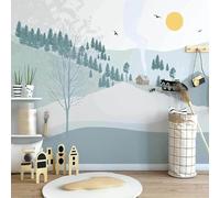 XLMING Dessin Animé Sommets Montagneux Forêt Oiseaux En Vol Élan 3D Papier Peint Texture Soyeuse Intissé Salle à Manger Bureau D'étude Canapé Chambre Salon TV Mur-350cm×256cm