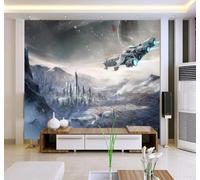 XLMING Dessin Animé Technologie Planète Ciel Étoilé Vaisseau Spatial 3D Papier Peint Luxe Décoration Manger Adulte Intérieure Salon Canapé Chambre Fond TV Mur-350cm×256cm