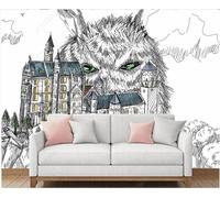 XLMING Dessin Au Trait Peint À La Main Animal De Château Mignon 3D Papier Peint Premium Texturé Soie Bureau Salle à Manger Salon Chambre Coucher Canapé TV Mur-400cm×280cm
