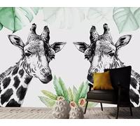 XLMING Dessin Simple À La Main Feuille De Girafe Noire Et Blanche 3D Papier Peint Texture Soyeuse Intissé Salle à Manger Bureau D'étude Canapé Chambre Salon TV Mur-200cm×140cm