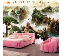 XLMING Dessiné À La Main Aquarelle Pin Grande Muraille Oiseaux Frais 3D Papier Peint Premium Texturé Soie Bureau Salle à Manger Salon Chambre Coucher Canapé TV Mur-430cm×300cm