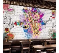 XLMING Dessiné À La Main Art Blanc Mur De Briques Graffiti Musique 3D Papier Peint Premium Texturé Soie Bureau Salle à Manger Salon Chambre Coucher Canapé TV Mur-250cm×170cm