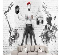 XLMING Dessiné À La Main Art Guitare Musique Rétro Mur De Briques 3D Papier Peint Premium Texturé Soie Bureau Salle à Manger Salon Chambre Coucher Canapé TV Mur-400cm×280cm