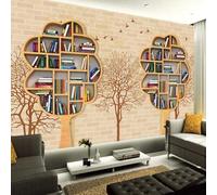 XLMING Dessiné À La Main Art Mur De Briques Arbre Étagère Oiseaux En Vol 3D Papier Peint Texture Soyeuse Intissé Salle à Manger Bureau D'étude Canapé Chambre Salon TV Mur-150cm×105cm