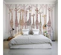 XLMING Dessiné À La Main Art Nostalgie Girafe Forêt 3D Papier Peint Texture Soyeuse Intissé Salle à Manger Bureau D'étude Canapé Chambre Salon TV Mur-430cm×300cm