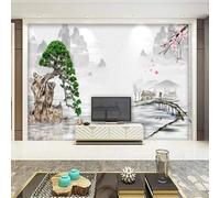 XLMING Dessiné À La Main Art Pin Fleurs De Pêcher Pont En Bois Maison 3D Papier Peint Texture Soyeuse Intissé Salle à Manger Bureau D'étude Canapé Chambre Salon TV Mur-350cm×256cm