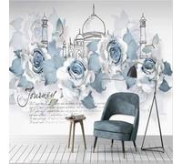 XLMING Dessiné À La Main Beau Aquarelle Fleurs Papillons Château 3D Papier Peint Premium Texturé Soie Bureau Salle à Manger Salon Chambre Coucher Canapé TV Mur-350cm×256cm