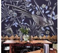XLMING Dessiné À La Main Branches Bleu Fleurs Petits Oiseaux 3D Papier Peint Premium Texturé Soie Bureau Salle à Manger Salon Chambre Coucher Canapé TV Mur-250cm×170cm
