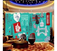 XLMING Dessiné À La Main Café Pain Rétro Cabine Téléphonique Voiture 3D Papier Peint Premium Texturé Soie Bureau Salle à Manger Salon Chambre Coucher Canapé TV Mur-350cm×256cm