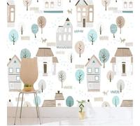 XLMING Dessiné À La Main Cartoon Petit Arbre Maison Chien Art 3D Papier Peint Texture Soyeuse Intissé Salle à Manger Bureau D'étude Canapé Chambre Salon TV Mur-300cm×210cm