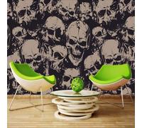 XLMING Dessiné À La Main Cartoon Rétro Personnages Crâne 3D Papier Peint Texture Soyeuse Intissé Salle à Manger Bureau D'étude Canapé Chambre Salon TV Mur-250cm×170cm