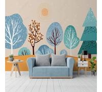 XLMING Dessiné À La Main Ciel Couleurs Cartoon Forêt Grands Arbres 3D Papier Peint Premium Texturé Soie Bureau Salle à Manger Salon Chambre Coucher Canapé TV Mur-250cm×170cm