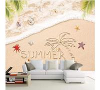 XLMING Dessiné À La Main Cocotiers Bord De Mer Plage Coquillages Étoiles De Mer 3D Papier Peint Premium Texturé Soie Bureau Salle à Manger Salon Chambre Coucher Canapé TV Mur-350cm×256cm