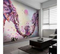 XLMING Dessiné À La Main Coloré Éléphant Graffiti Lever Du Soleil Oiseaux En Vol 3D Papier Peint Premium Texturé Soie Bureau Salle à Manger Salon Chambre Coucher Canapé TV Mur-430cm×300cm