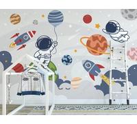 XLMING Dessiné À La Main Dessin Animé Ciel Étoilé Planète Fusée Papier Peint 3D Soie De Luxe Intissé Bureau Salle à Manger Canapé Chambre Salon TV Mural Décoratif-400cm×280cm