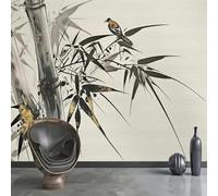 XLMING Dessiné À La Main Encre De Chine Bambou Petits Oiseaux Art 3D Papier Peint Luxe Décoration Manger Adulte Intérieure Salon Canapé Chambre Fond TV Mur-150cm×105cm