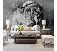XLMING Dessiné À La Main Encre De Chine Féroce Neige Animaux Loup 3D Papier Peint Texture Soyeuse Intissé Salle à Manger Bureau D'étude Canapé Chambre Salon TV Mur-200cm×140cm