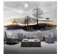XLMING Dessiné À La Main Encre De Chine Paysage Cerf Lune Bateau 3D Papier Peint Premium Texturé Soie Bureau Salle à Manger Salon Chambre Coucher Canapé TV Mur-200cm×140cm