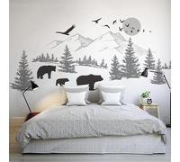 XLMING Dessiné À La Main Noir Et Blanc Sommets Montagneux Arbres Oiseaux En Vol 3D Papier Peint Texture Soyeuse Intissé Salle à Manger Bureau D'étude Canapé Chambre Salon TV Mur-400cm×280cm