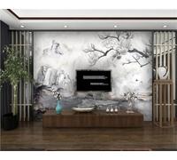 XLMING Dessiné À La Main Noir Et Blanc Sommets Montagneux Fleurs Oiseaux En Vol 3D Papier Peint Premium Texturé Soie Bureau Salle à Manger Salon Chambre Coucher Canapé TV Mur-250cm×170cm