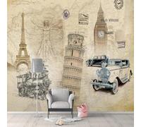 XLMING Dessiné À La Main Rétro Art Architecture Tour Église 3D Papier Peint Premium Texturé Soie Bureau Salle à Manger Salon Chambre Coucher Canapé TV Mur-350cm×256cm