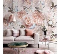 XLMING Dessiné À La Main Rose Blanc Fleurs Papillon 3D Papier Peint Luxe Décoration Manger Adulte Intérieure Salon Canapé Chambre Fond TV Mur-430cm×300cm