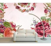 XLMING Dessiné À La Main Rouge Floral Fruits Créatif Papier Peint 3D Soie De Luxe Intissé Bureau Salle à Manger Canapé Chambre Salon TV Mural Décoratif-350cm×256cm