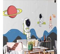 XLMING Dessiné À La Main Univers Espace Astronaute Planète Fusée 3D Papier Peint Texture Soyeuse Intissé Salle à Manger Bureau D'étude Canapé Chambre Salon TV Mur-150cm×105cm