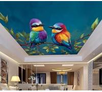XLMING Dessinées À La Main Branches Feuilles Vertes Colorées Petits Oiseaux 3D Papier Peint Luxe Décoration Manger Adulte Intérieure Salon Canapé Chambre Fond TV Mur-250cm×170cm