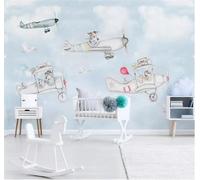 XLMING Dessinés À La Main Dessins Animés Animaux Avions Oiseaux En Vol 3D Papier Peint Texture Soyeuse Intissé Salle à Manger Bureau D'étude Canapé Chambre Salon TV Mur-200cm×140cm