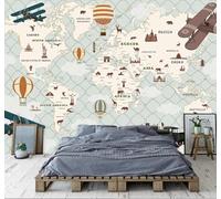 XLMING Dessins Animés Animaux Avions Montgolfières Carte Du Monde 3D Papier Peint Luxe Décoration Manger Adulte Intérieure Salon Canapé Chambre Fond TV Mur-250cm×170cm