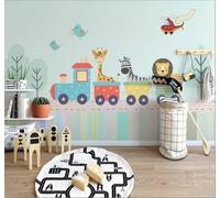 XLMING Dessins Animés Arbres Animaux Petits Trains Avions Papier Peint 3D Soie De Luxe Intissé Bureau Salle à Manger Canapé Chambre Salon TV Mural Décoratif-350cm×256cm