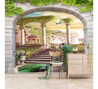 XLMING Diorama Jardin Animal Paon Arche 3D Papier Peint Intissé Salle à Manger Bureau D'étude Canapé Chambre Salon TV Mur-250cm×170cm